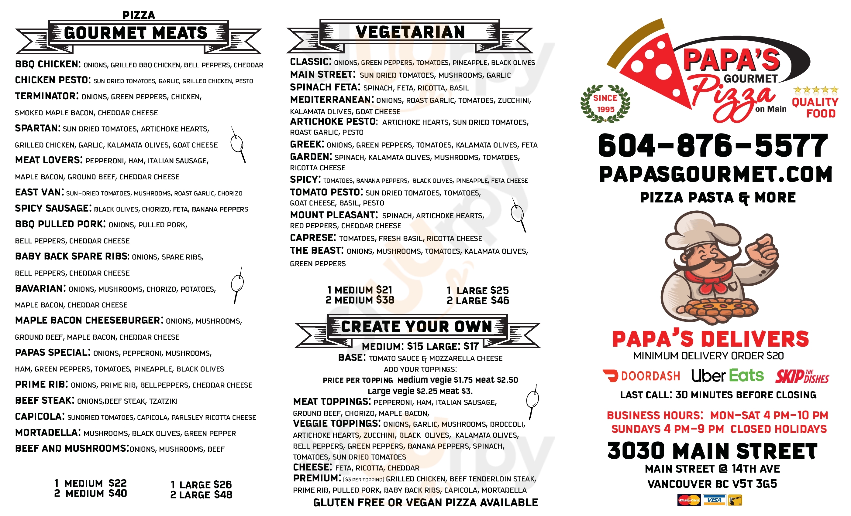 Papa's Gourmet Pizza Ltd Vancouver Menu - 1