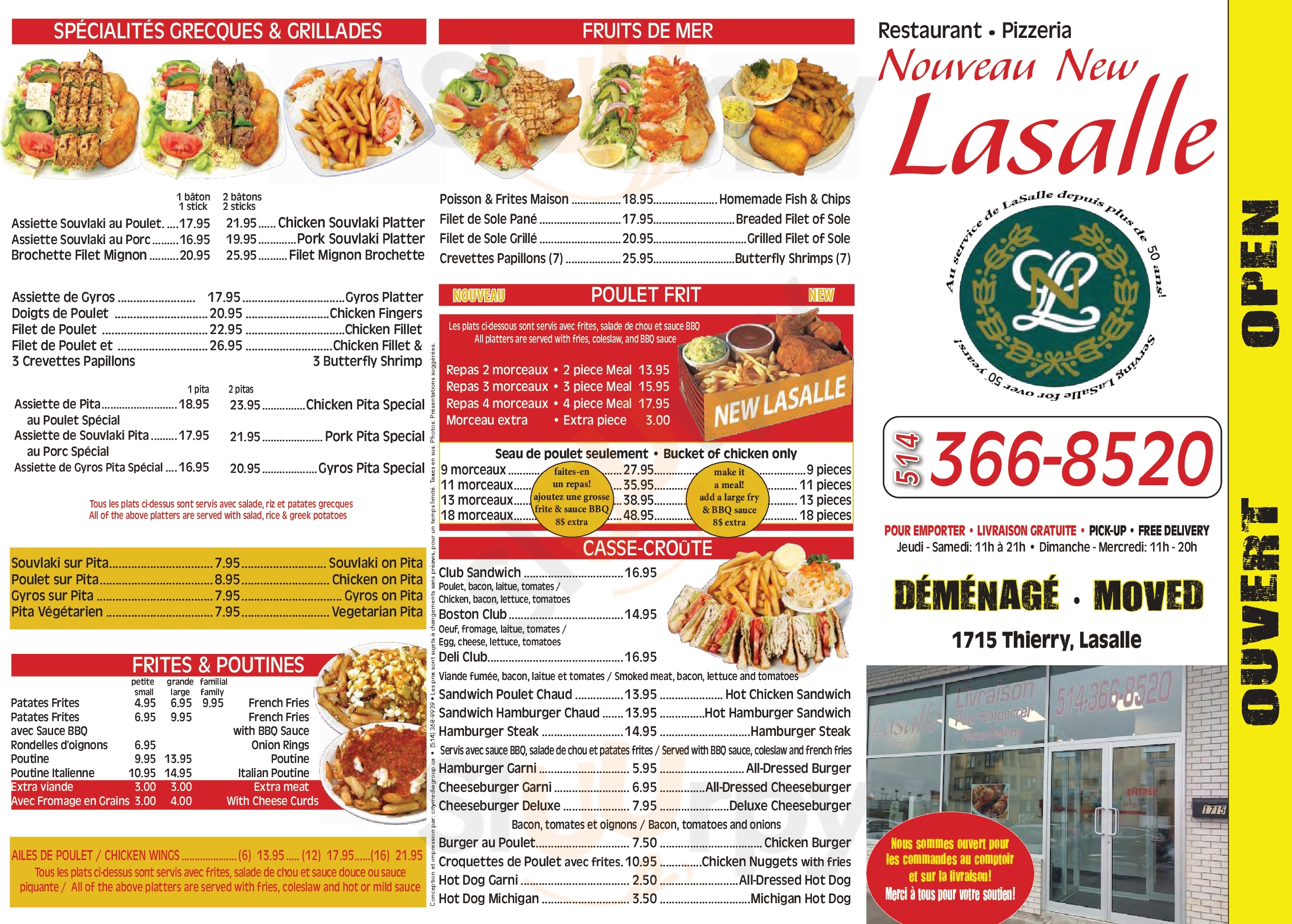 New Lasalle Restaurant Pizzeria Montreal Menu - 1