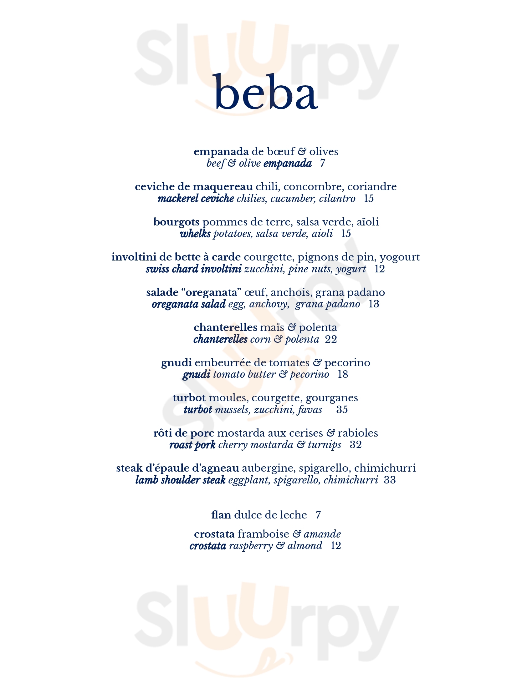 Restaurant Beba Montreal Menu - 1
