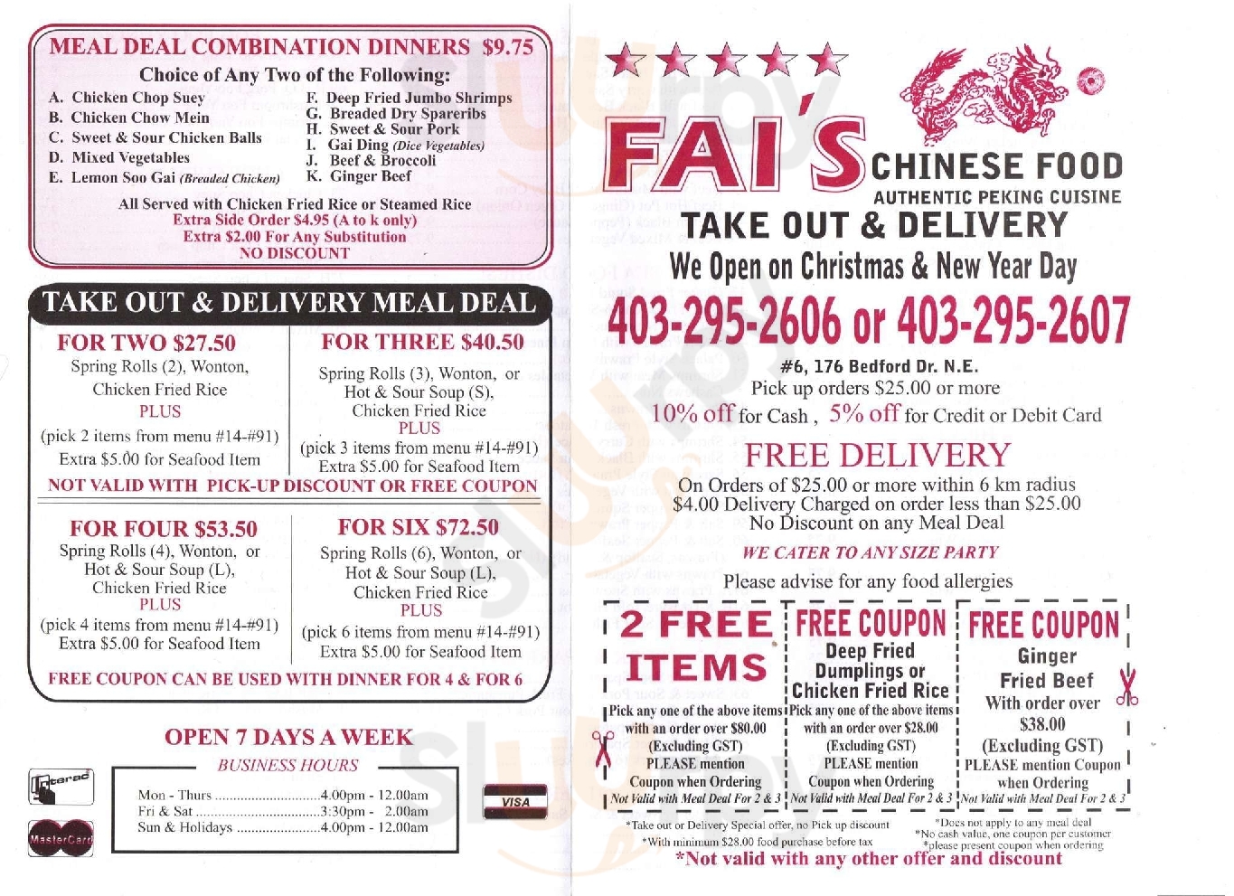 Fai's Chinese Food Calgary Menu - 1