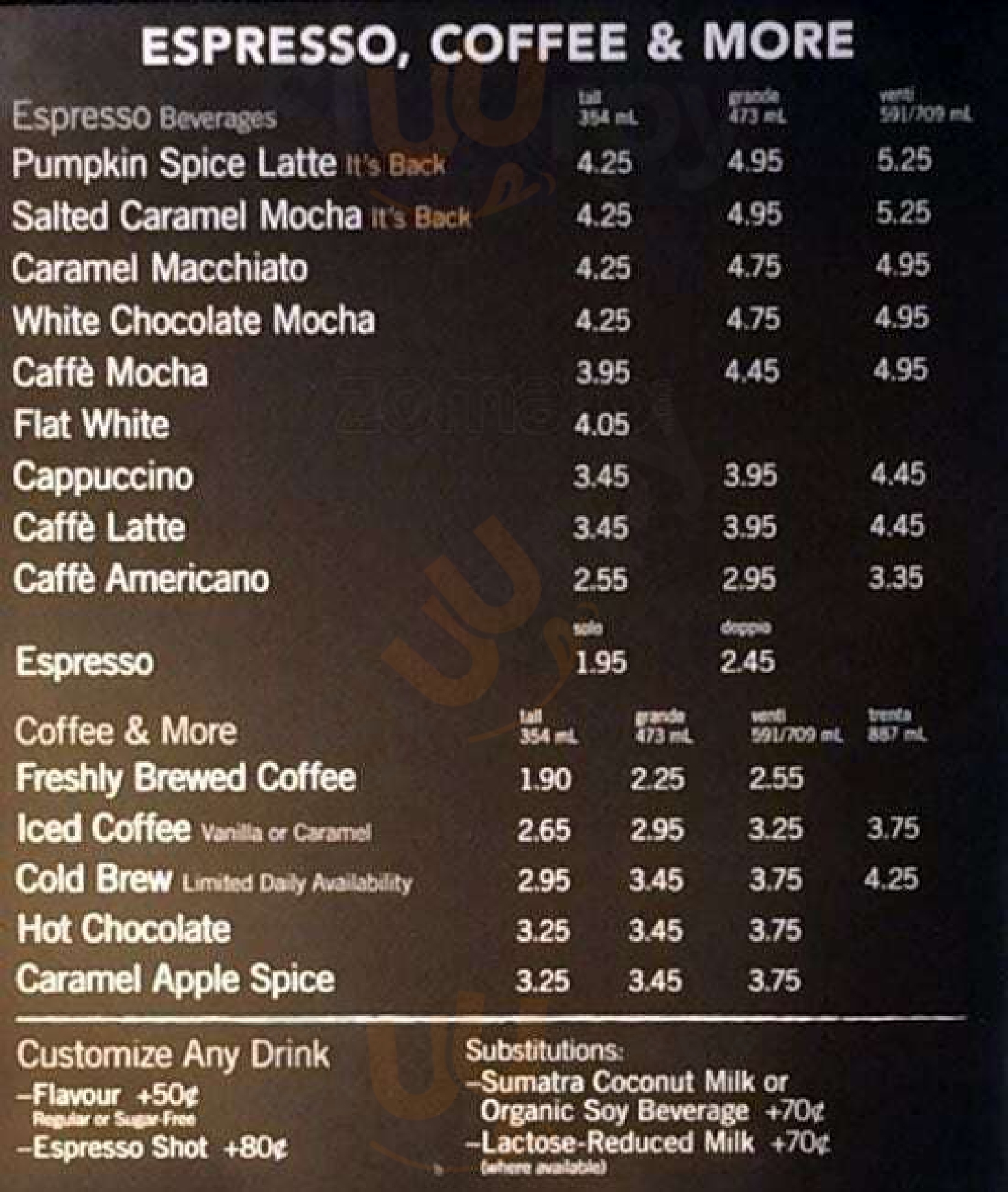 Starbucks Toronto Menu - 1