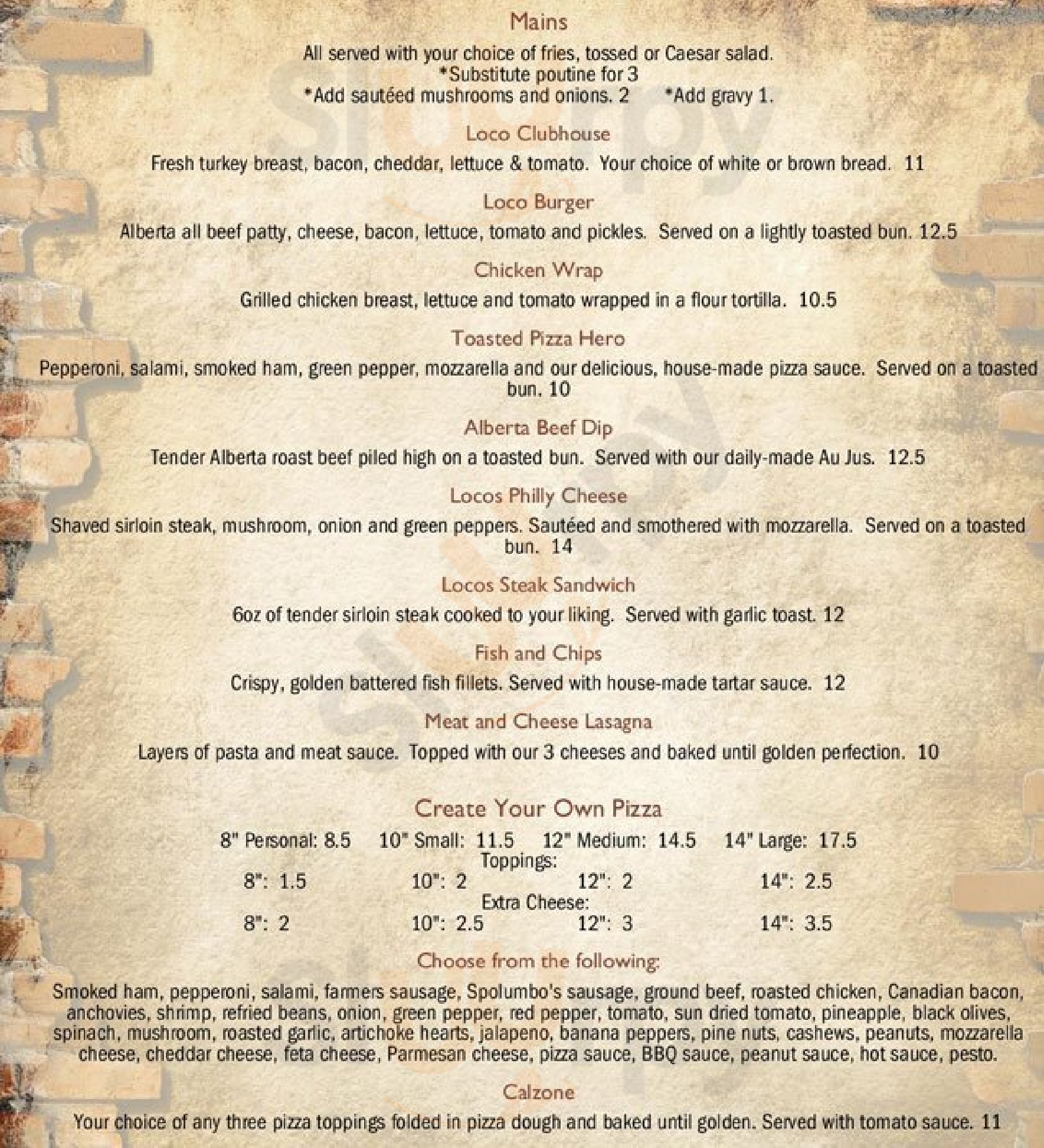 Poco Loco Pizza & Bar Calgary Menu - 1