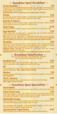 Sunshine Spot Restaurant menu