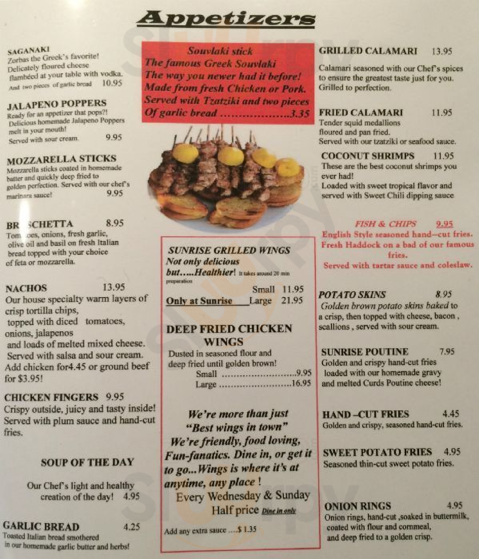 Main Menu - Sunrise Bar & Grill