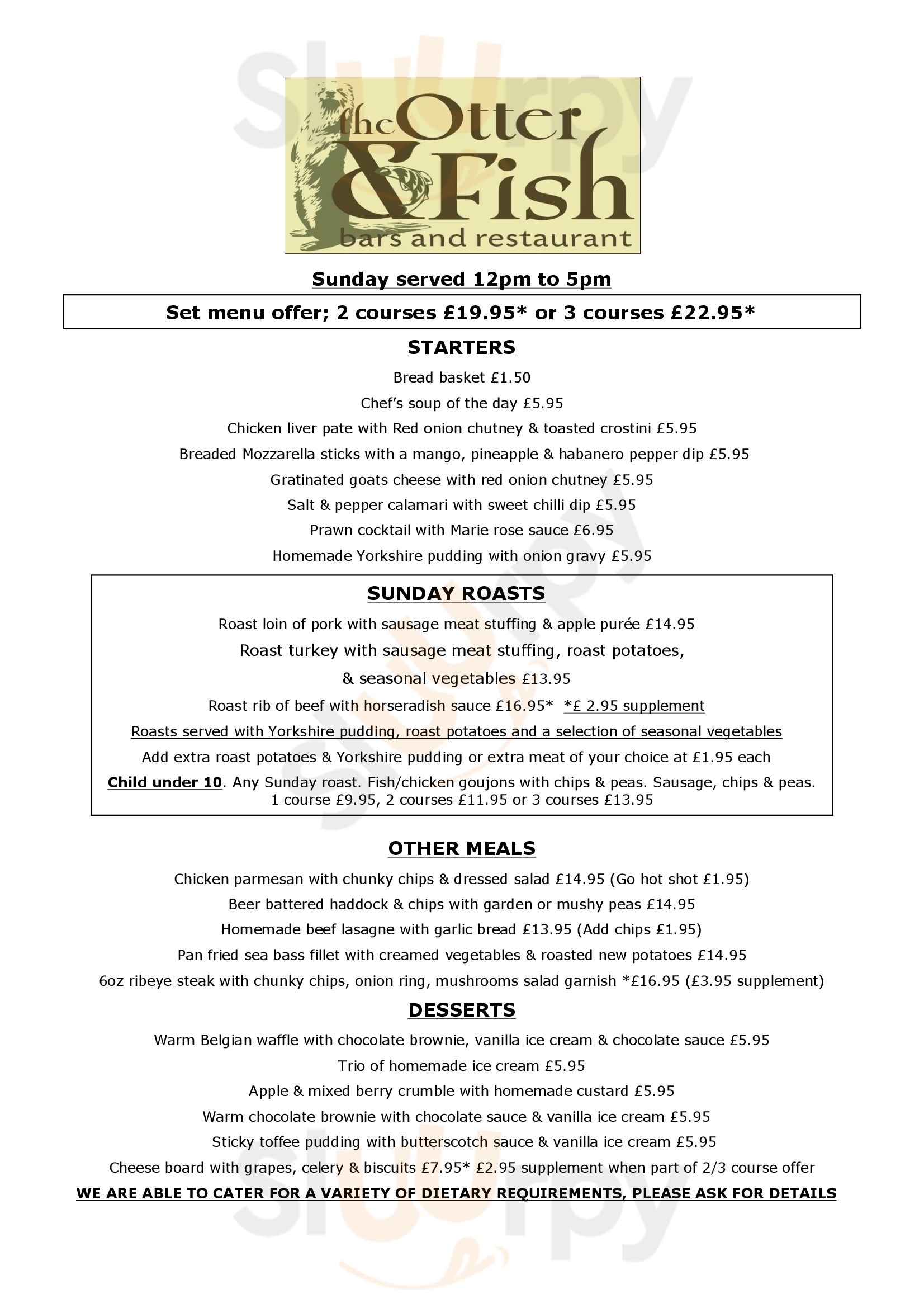 The Otter And Fish menù, Hurworth-on-Tees - Main Menu | Sluurpy