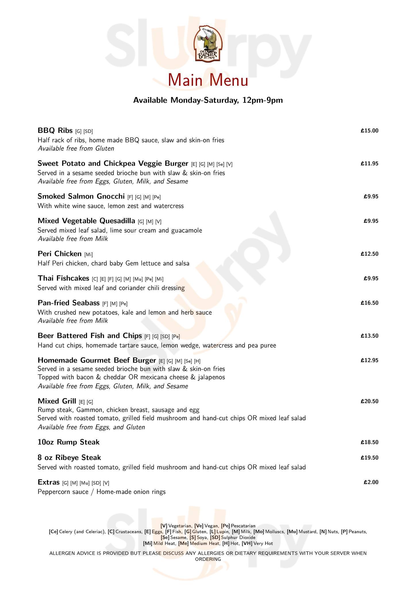 Old Badger Inn Stonehouse Menu - 1