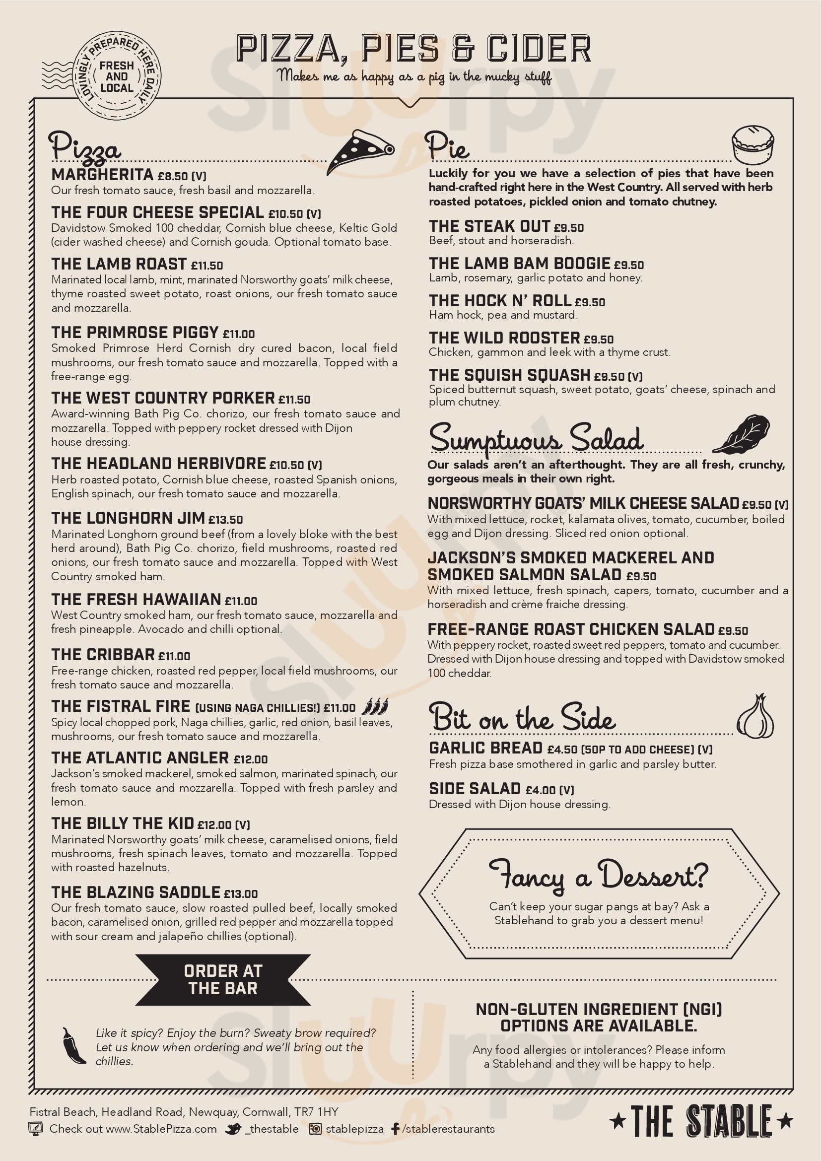 The Fistral Stable Newquay Menu - 1