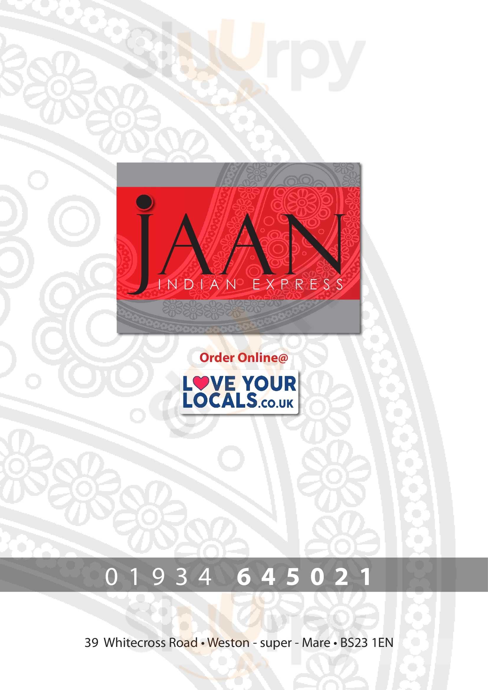 Jaan Indian Express Weston super Mare Menu - 1