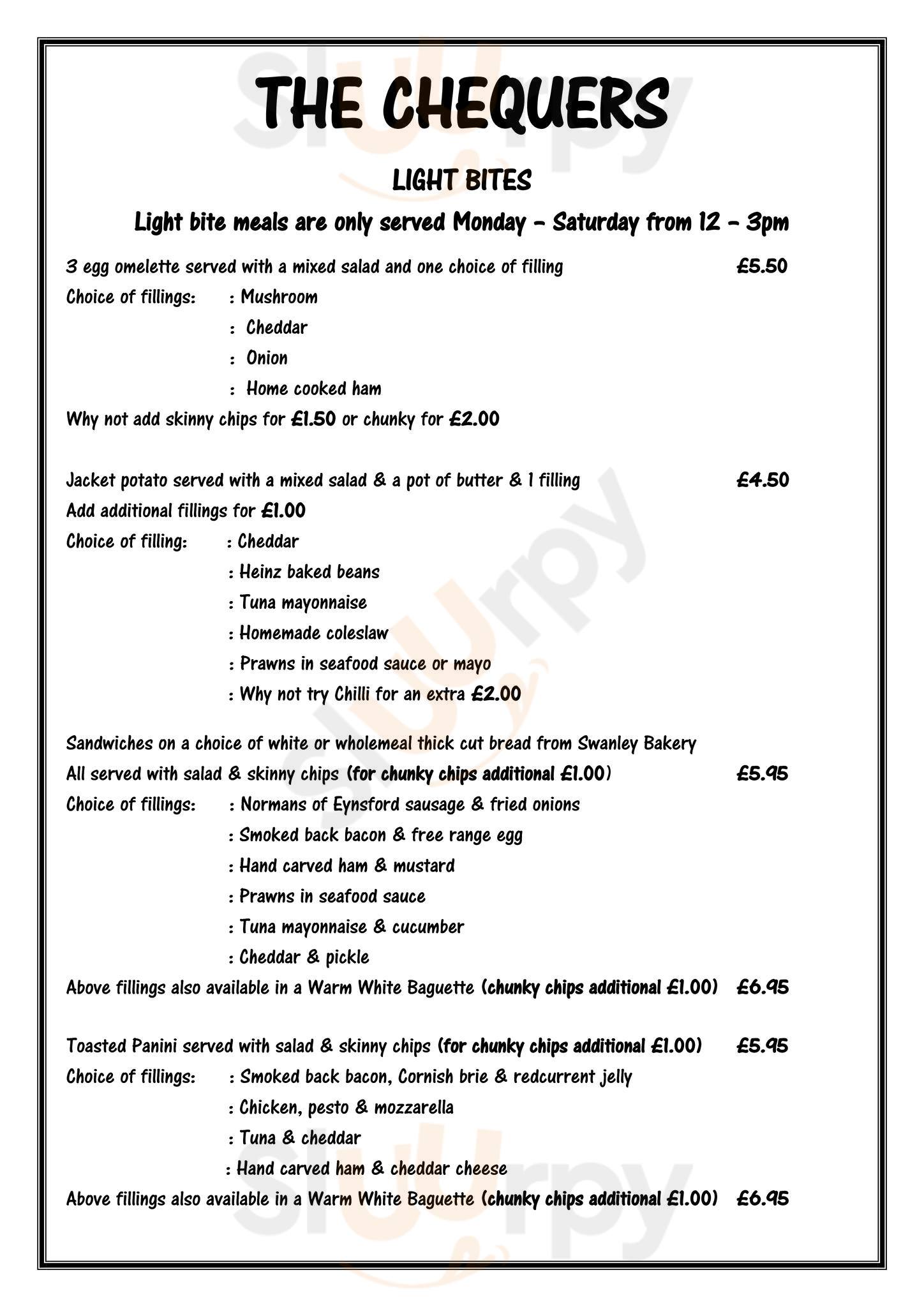 The Chequers Swanley Menu - 1