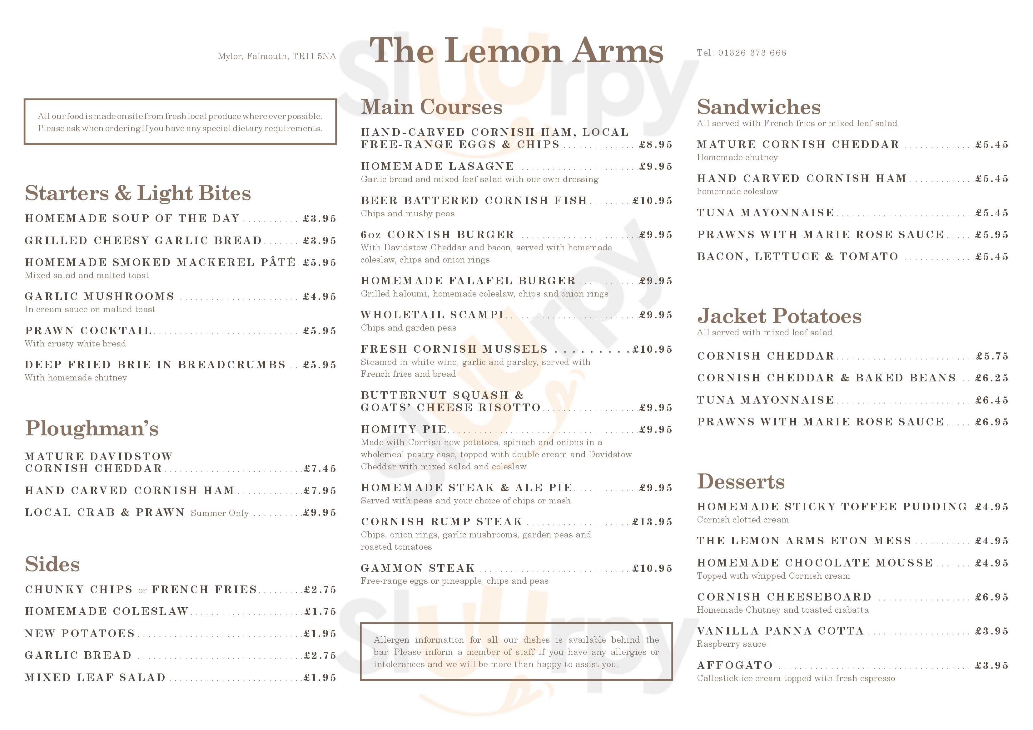 The Lemon Arms Falmouth Menu - 1