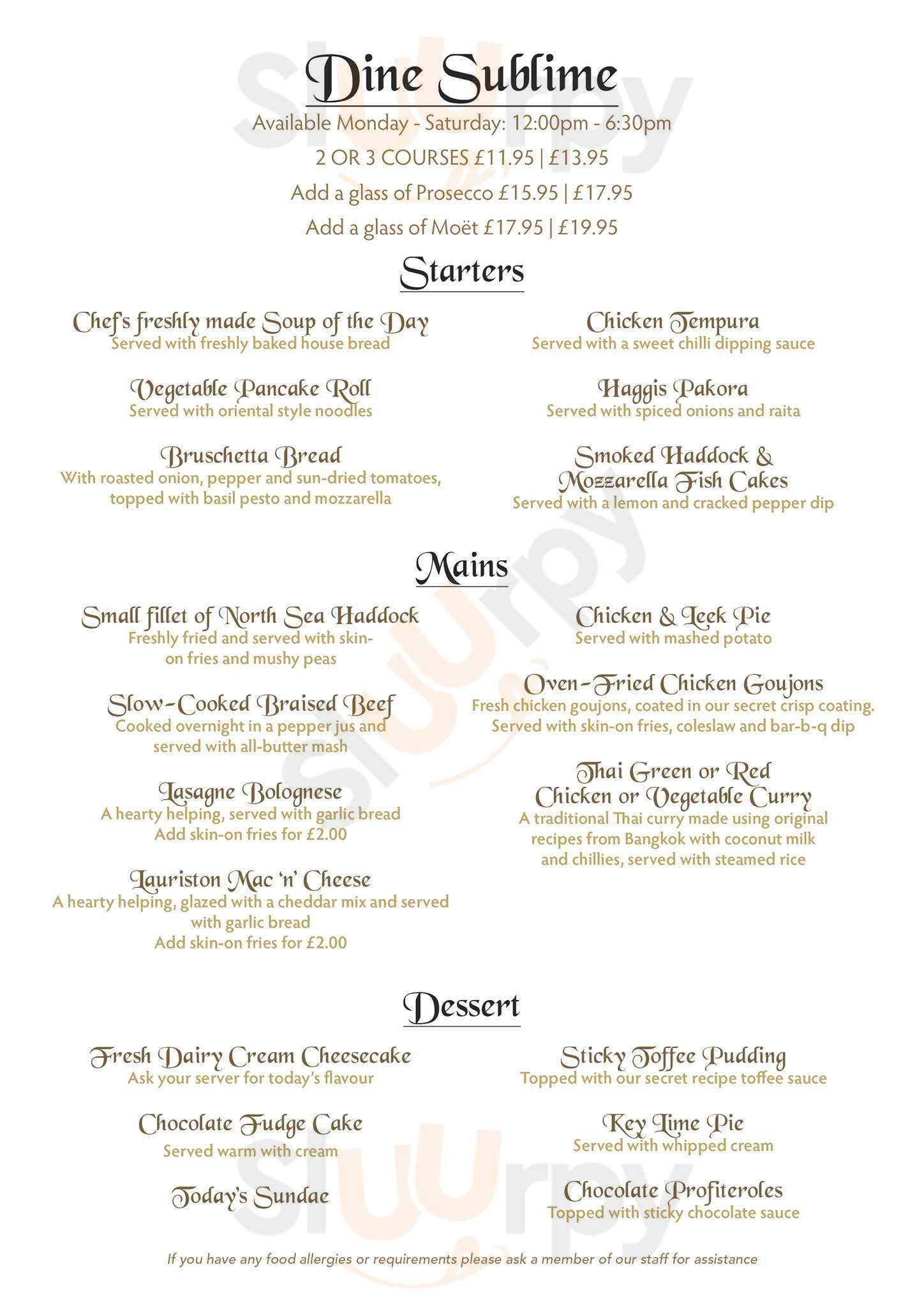 Lauriston Hotel Restaurant Ardrossan Menu - 1