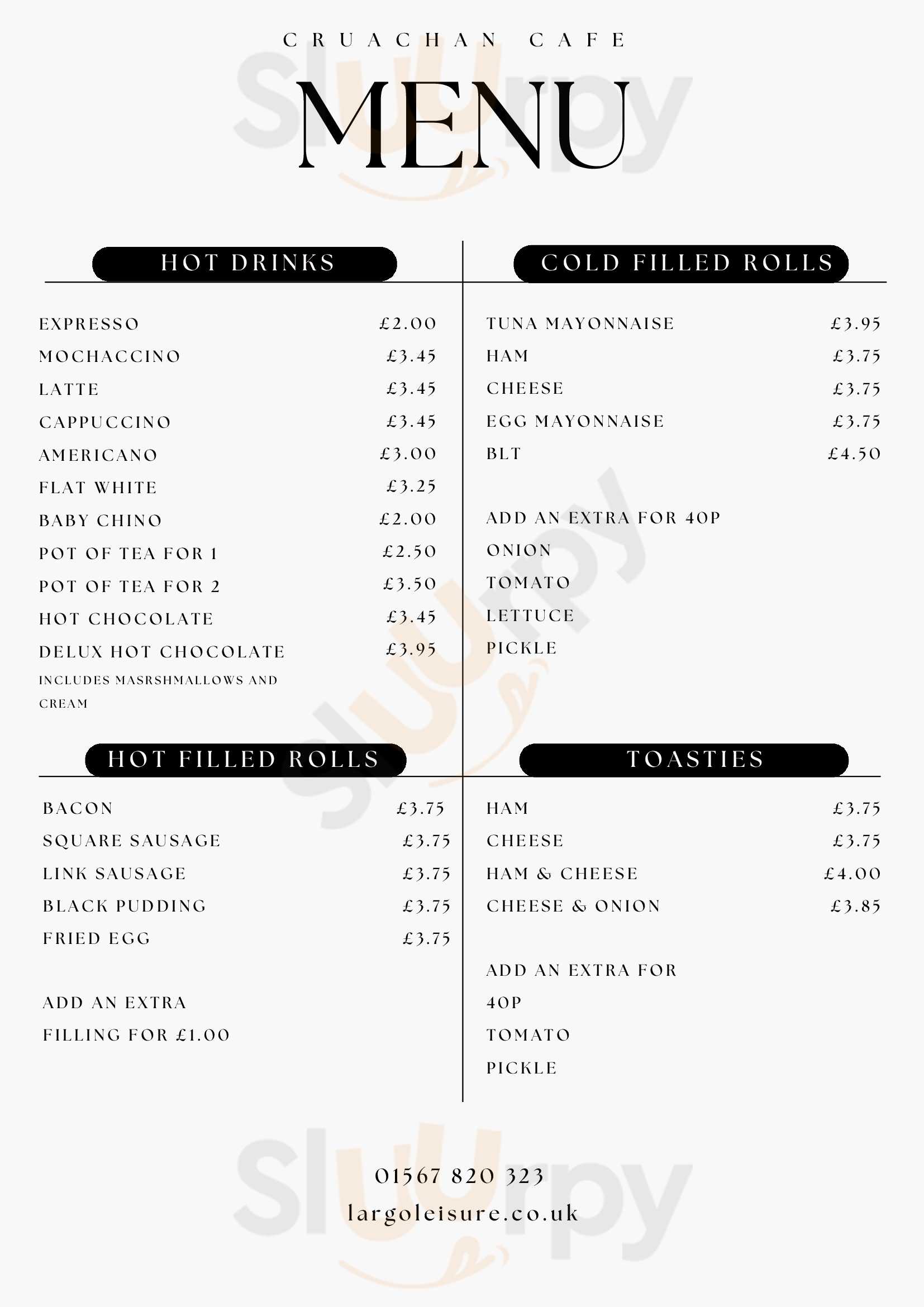 Cruachan Farm Caravan & Camping Park Killin Menu - 1