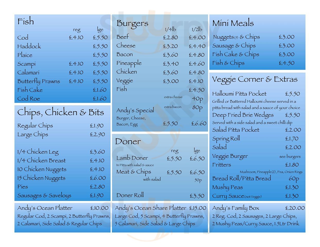 Andy's Fish Bar Chichester Menu - 1