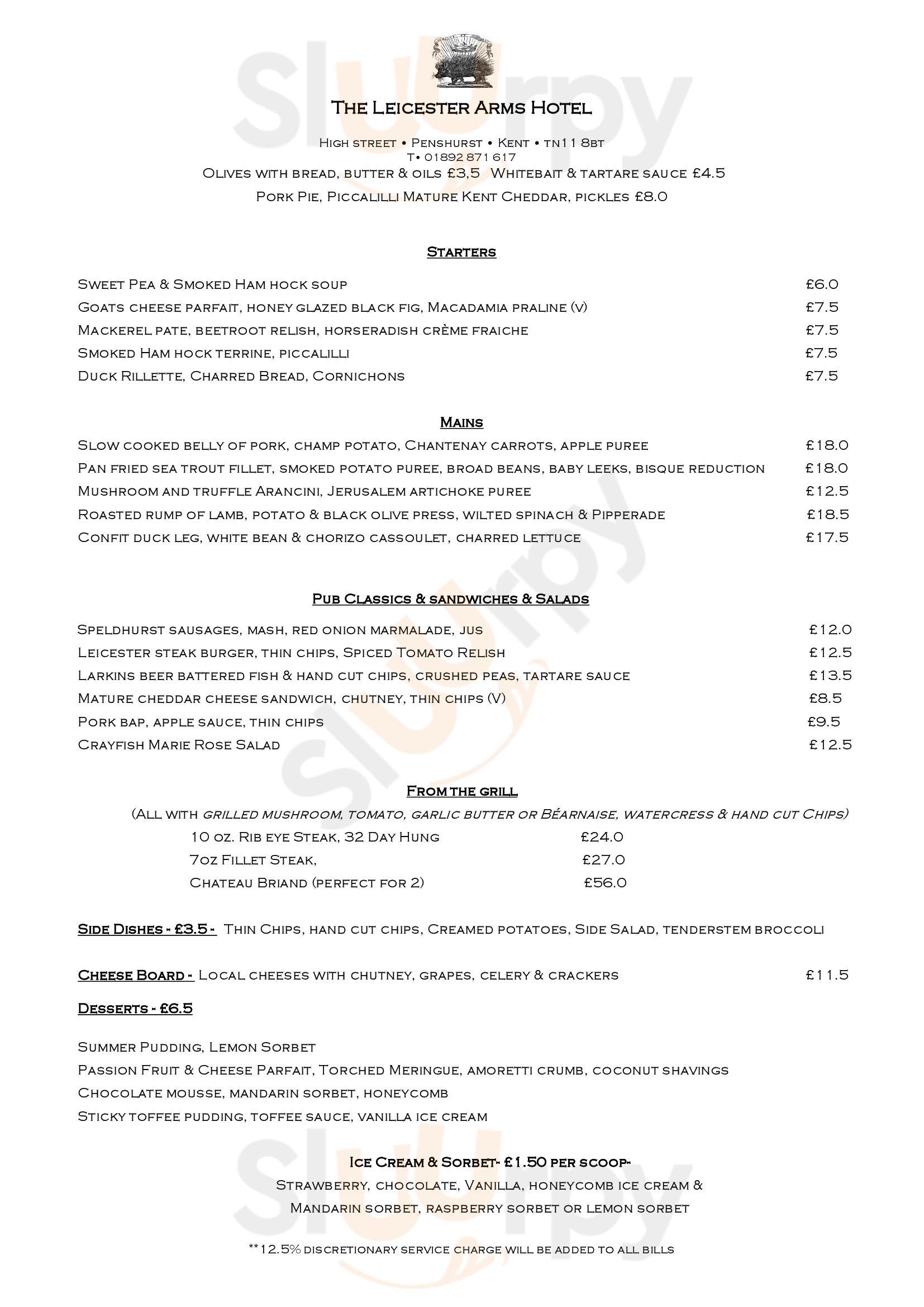 The Leicester Arms - Restaurant Penshurst Menu - 1