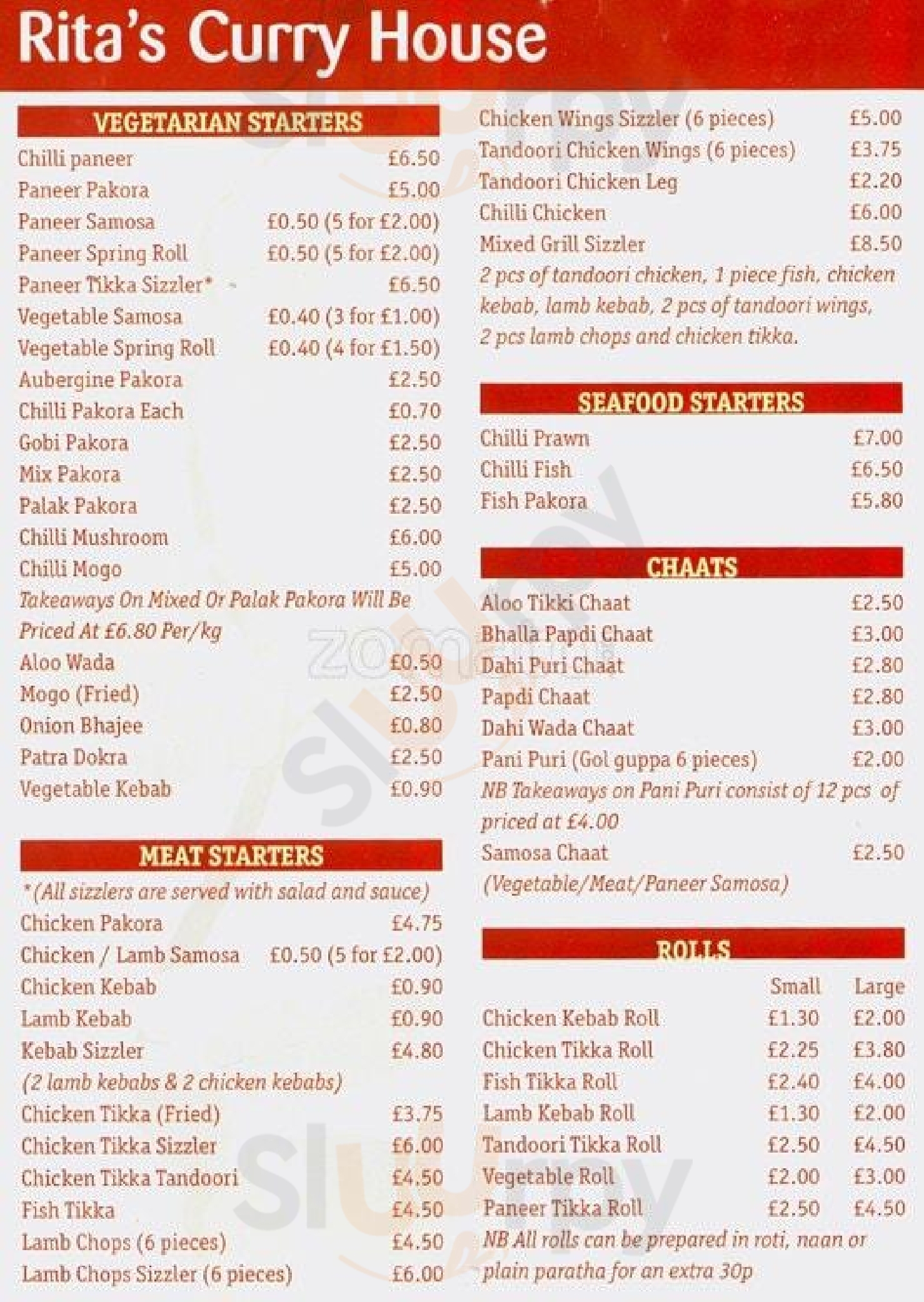 Rita's Curry House Southall Menu - 1