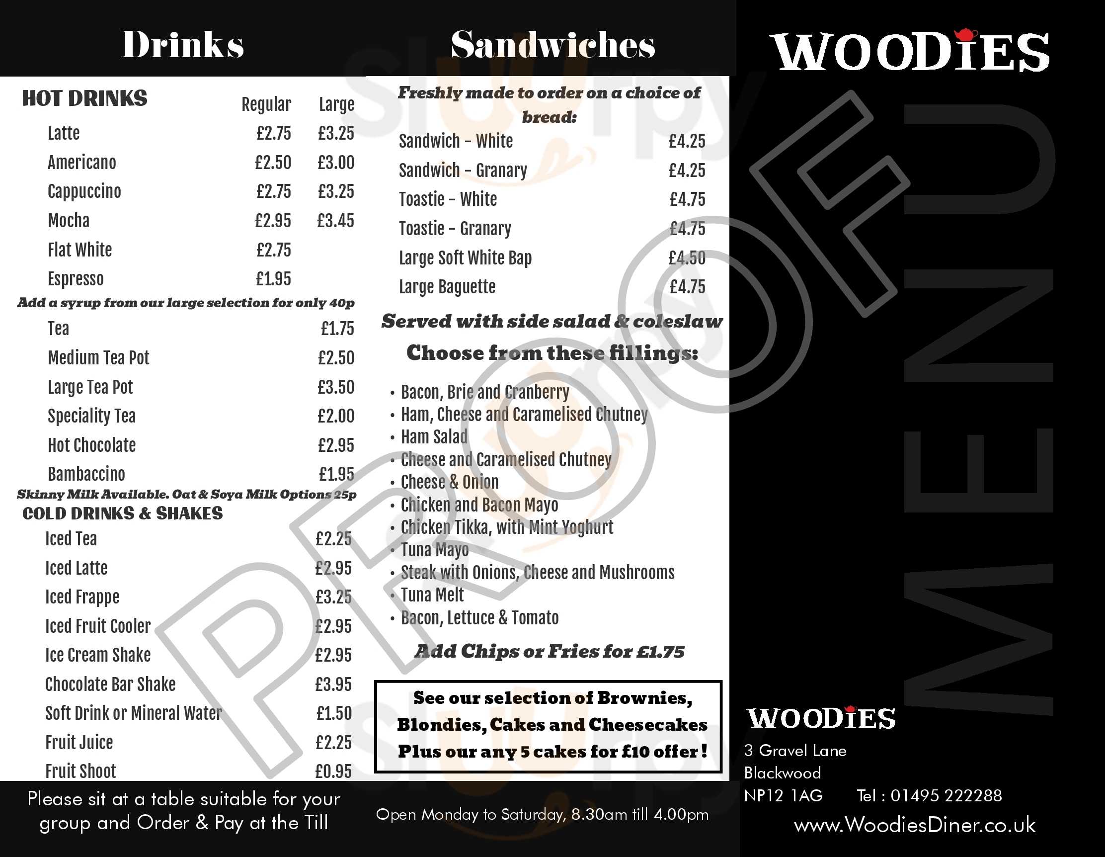 Woodies Blackwood Menu - 1