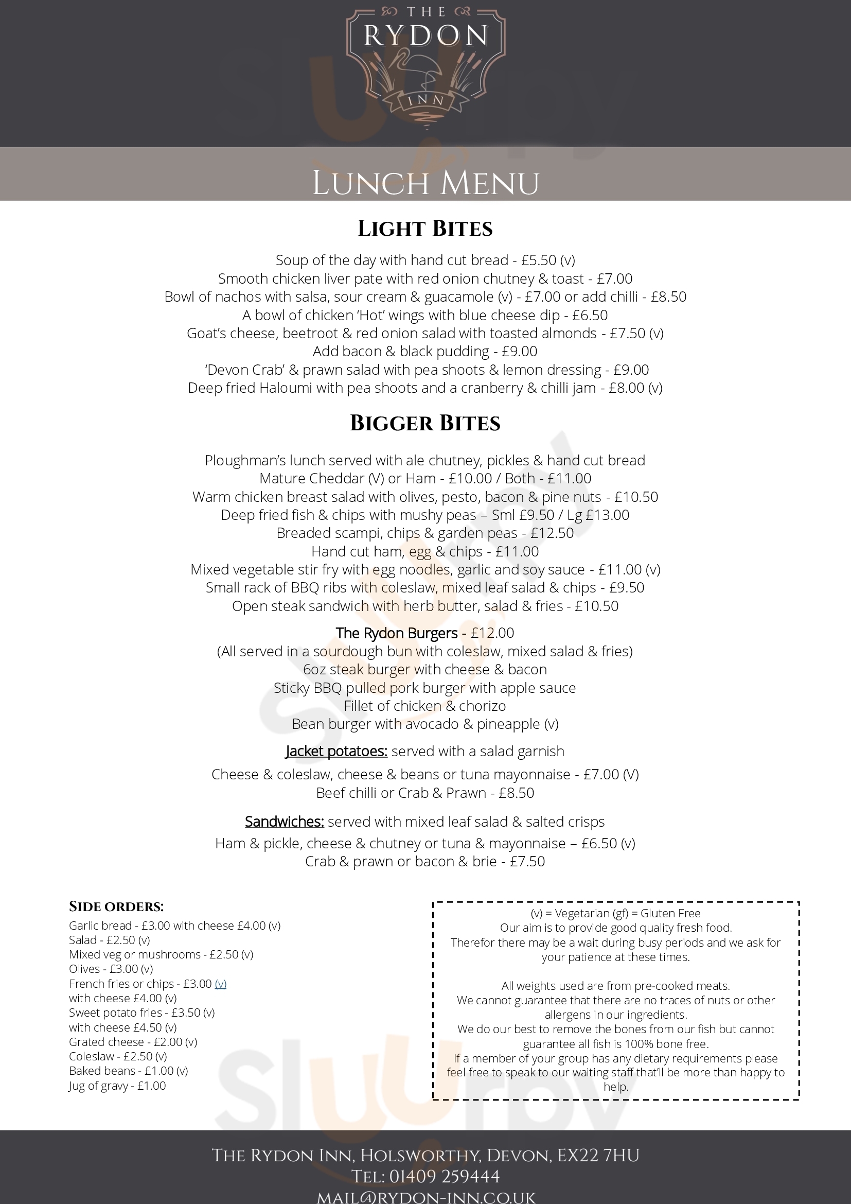 Rydon Inn Holsworthy Menu - 1