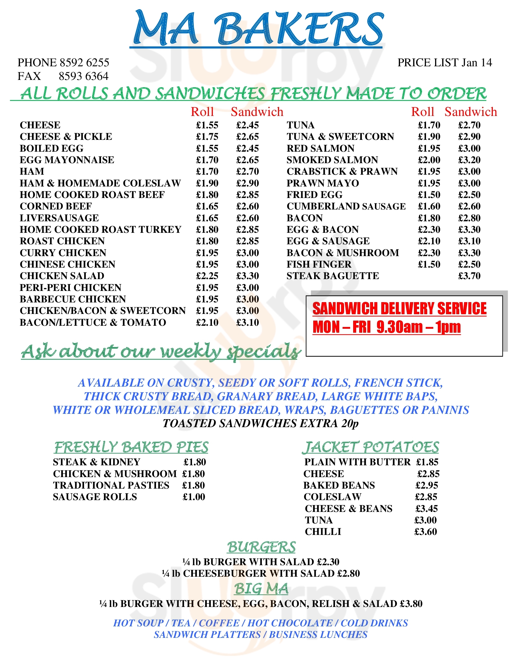 Ma Bakers Ltd Dagenham Menu - 1