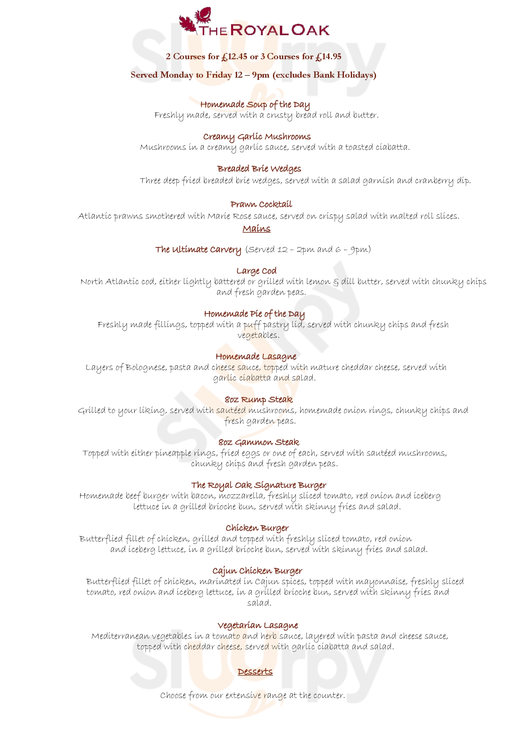 The Royal Oak Broadwas Menu - 1