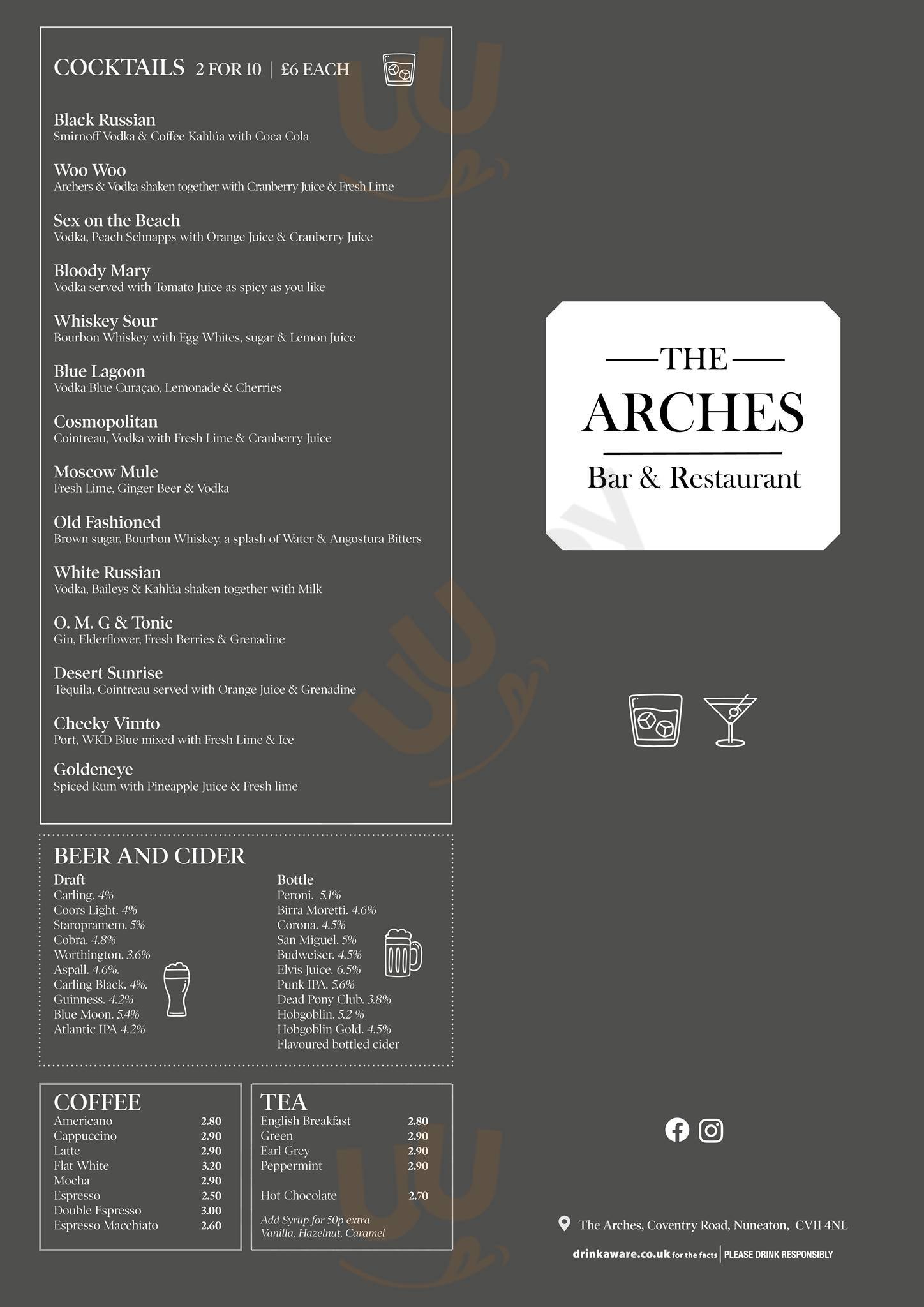 The Arches Bar And Restaurant Nuneaton Menu - 1