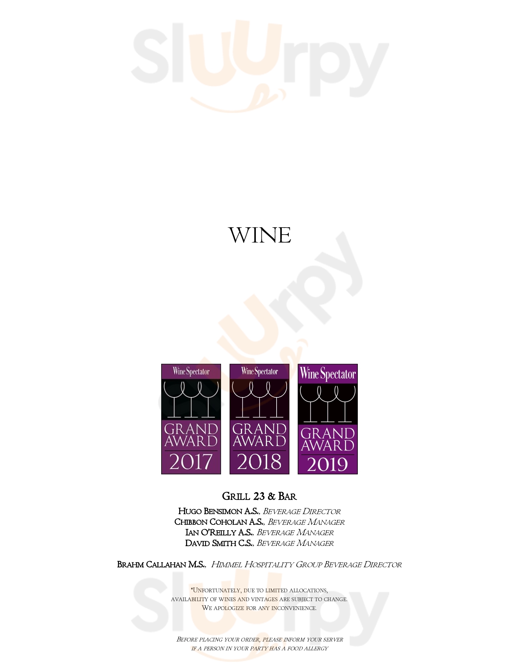 Main Menu - Grill 23 And Bar