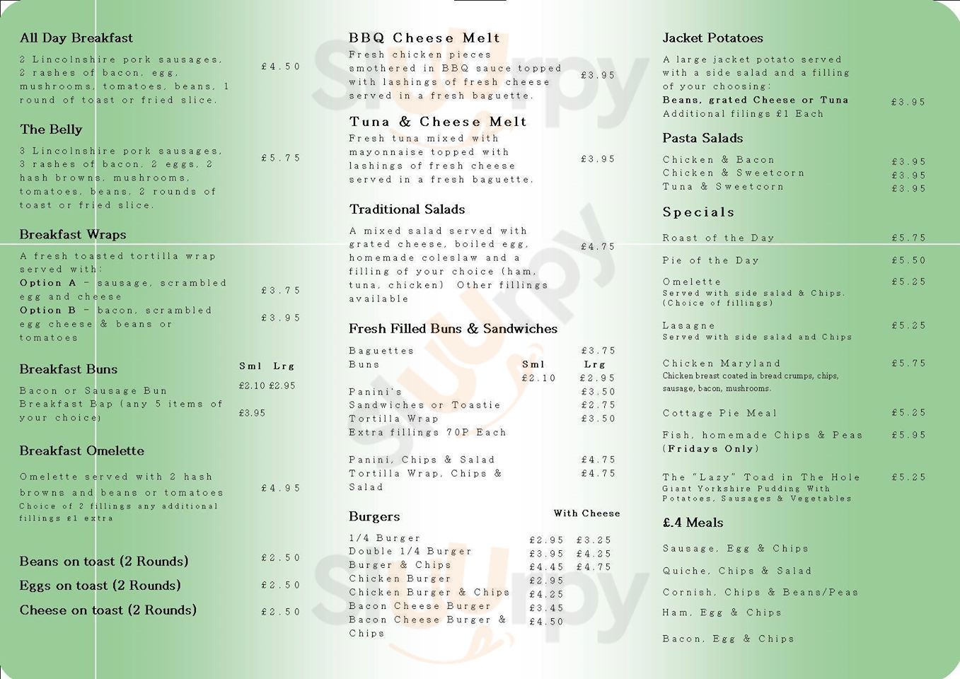 Toven's Cafe Cleethorpes Menu - 1