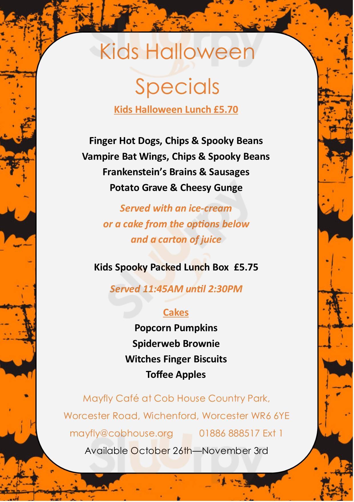 Mayfly Cafe At The Cob House Country Park Martley Menu - 1