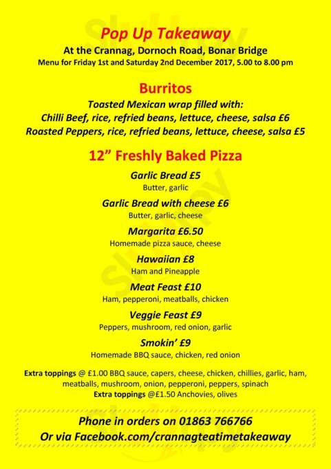 Crannag Takeaway menu
