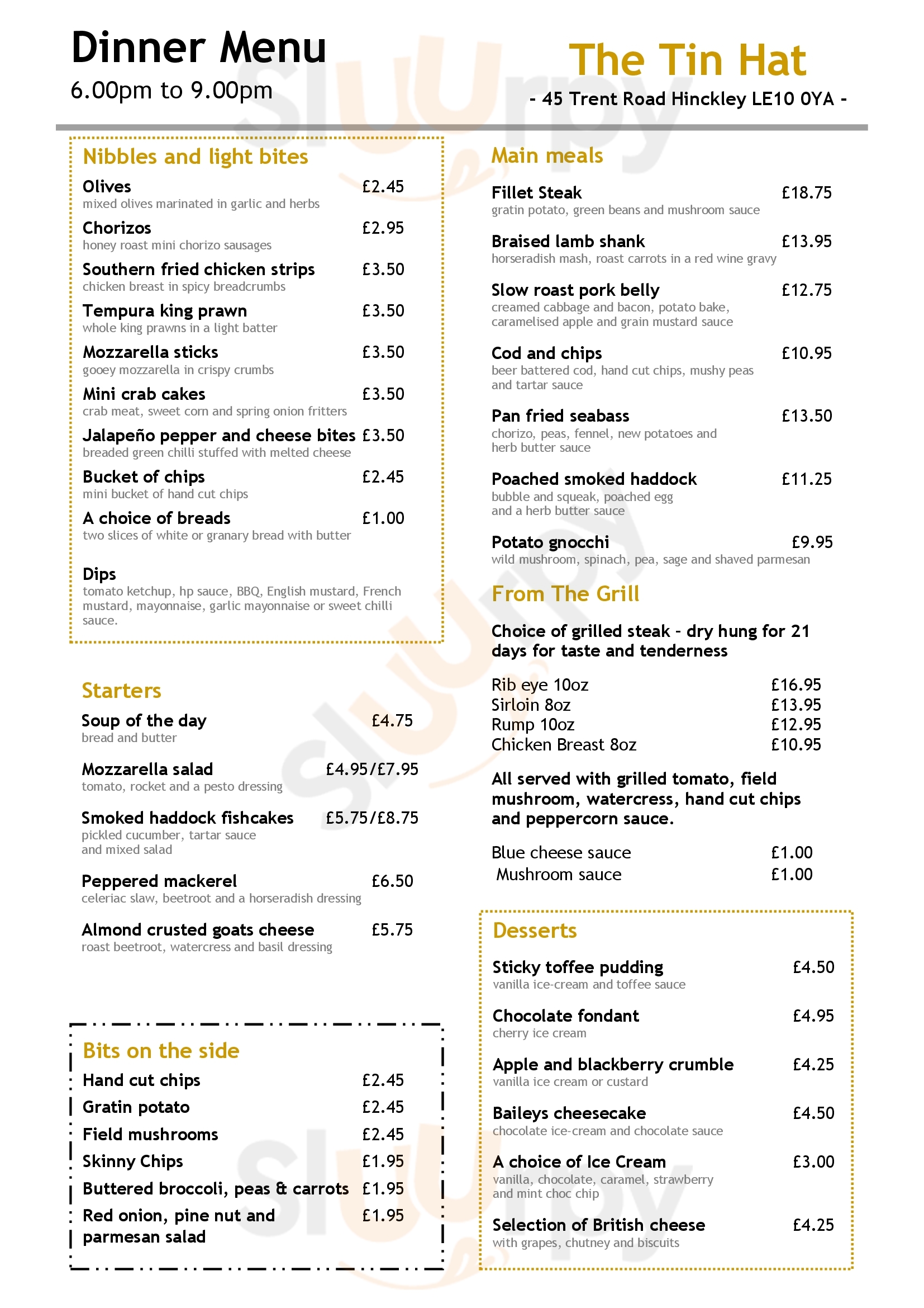 Tin Hat Hinckley Menu - 1