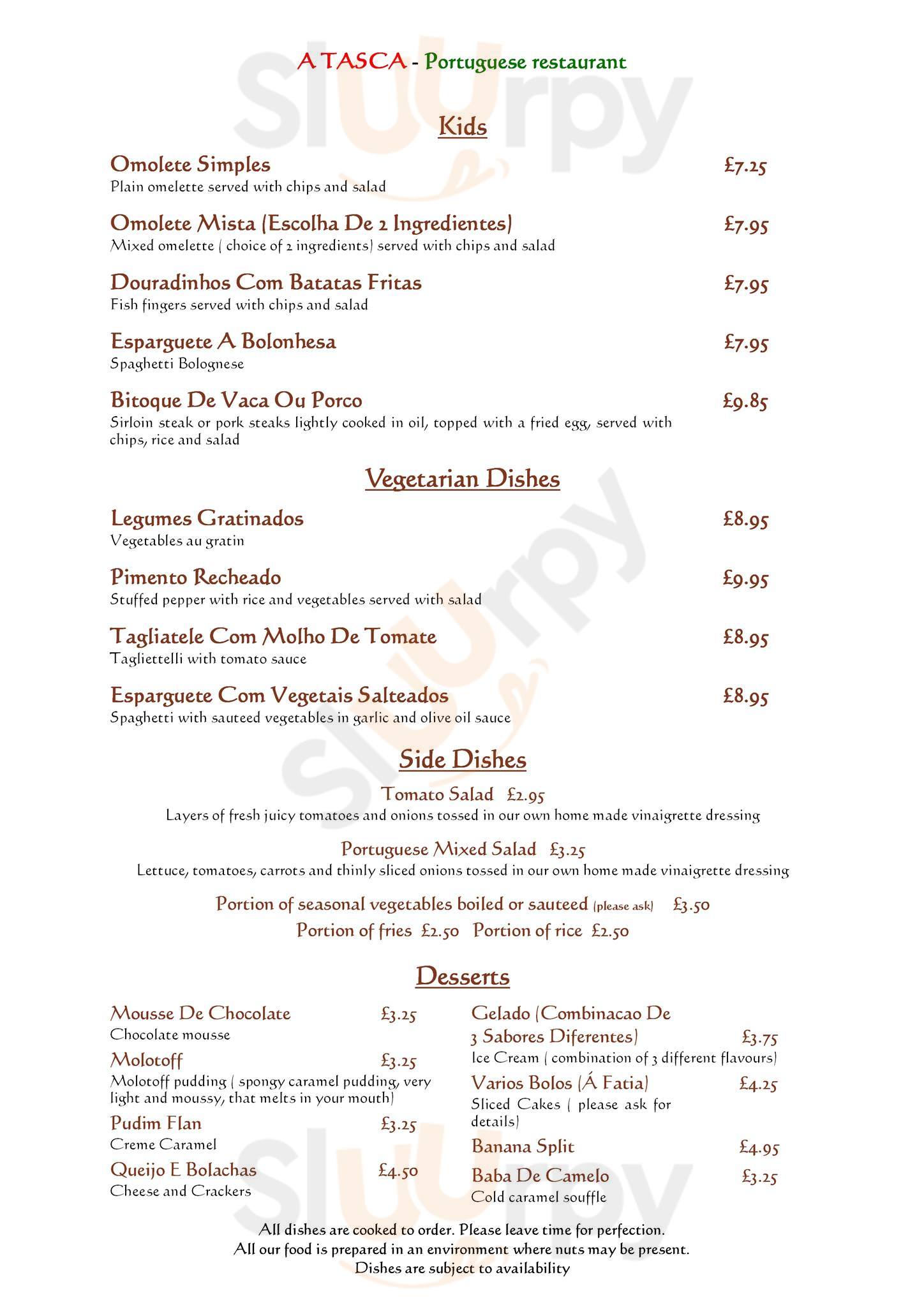 A Tasca Corby Menu - 1