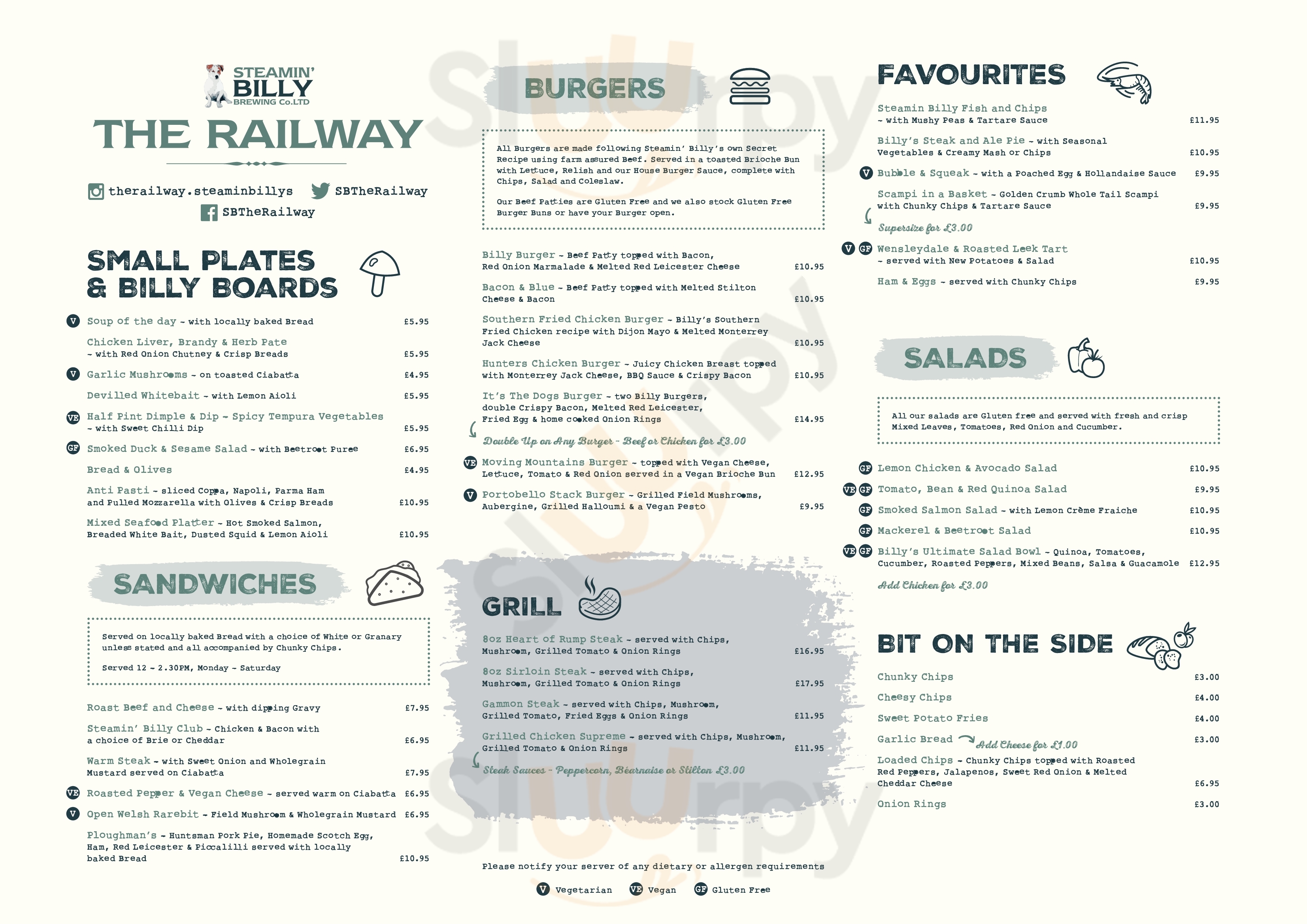 The Railway - Steamin Billy Hinckley Menu - 1