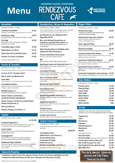 The Rendezvous Cafe-bar menu