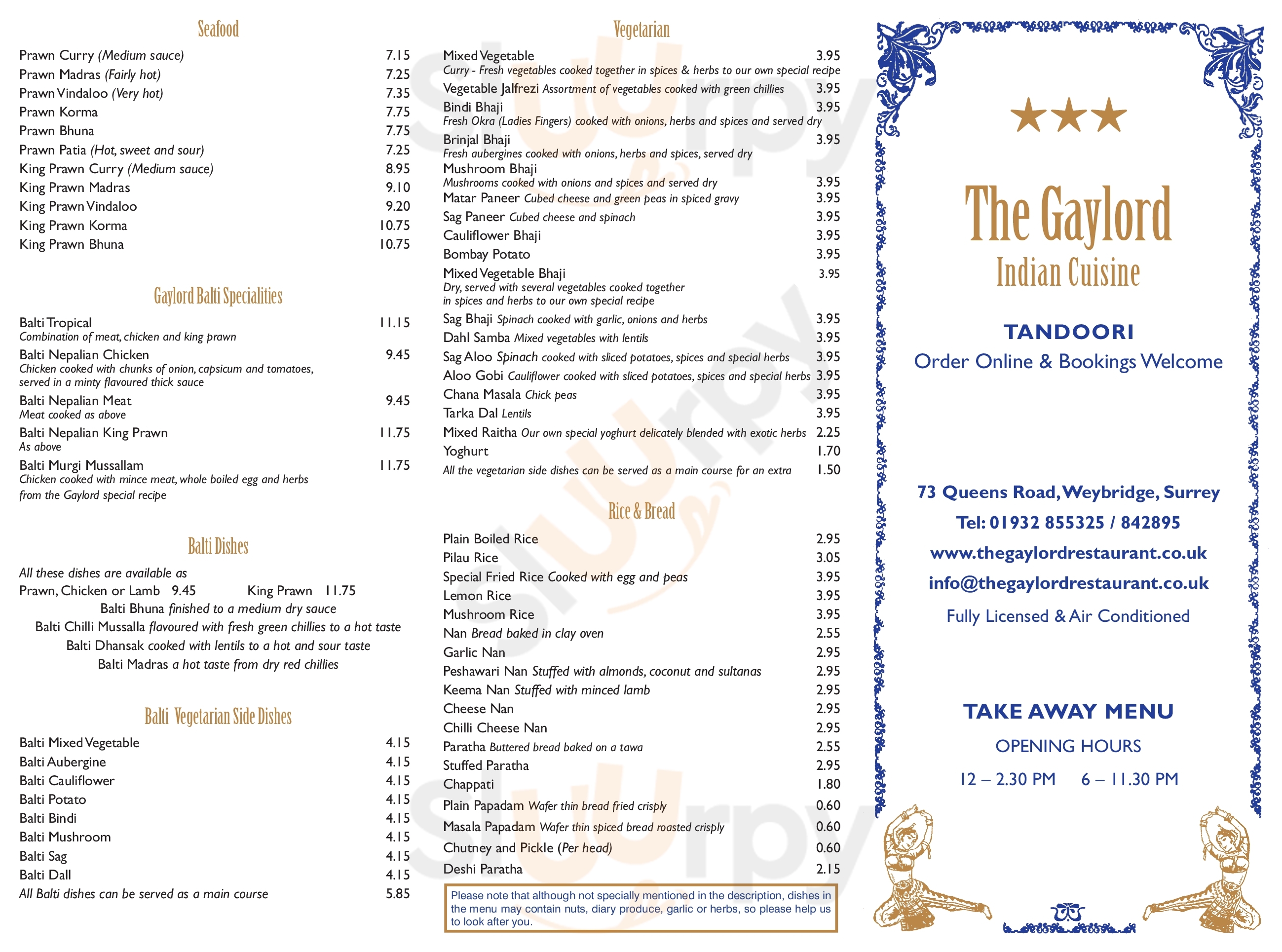 The Gaylord Weybridge Menu - 1