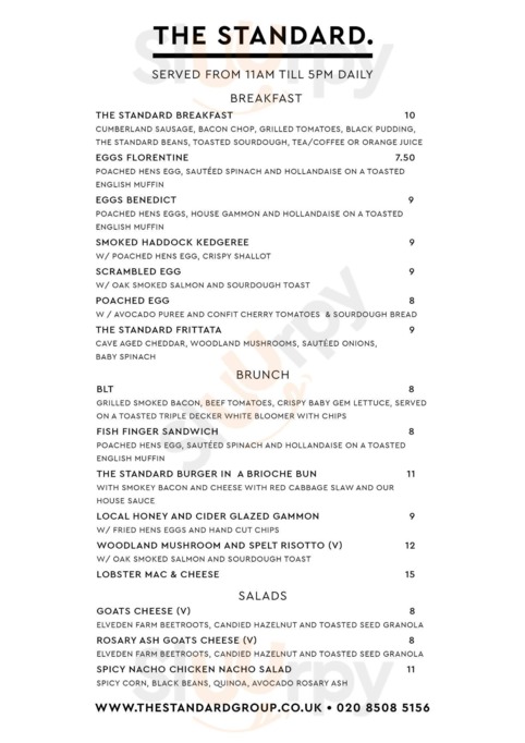 The on sale standard menu