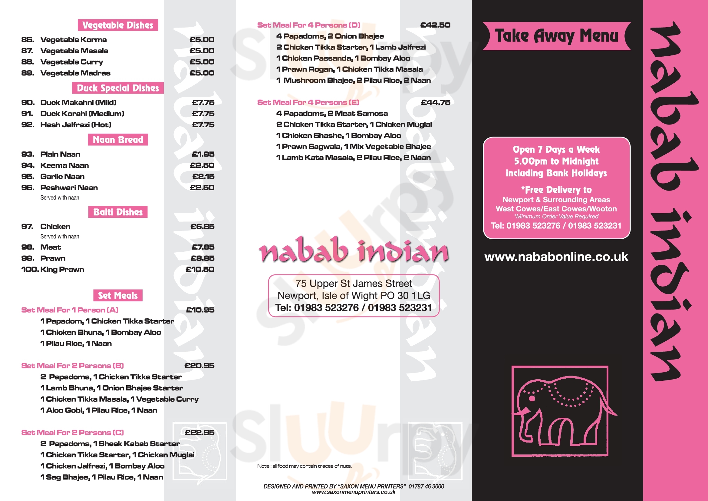 Nabab Indian Newport Menu - 1