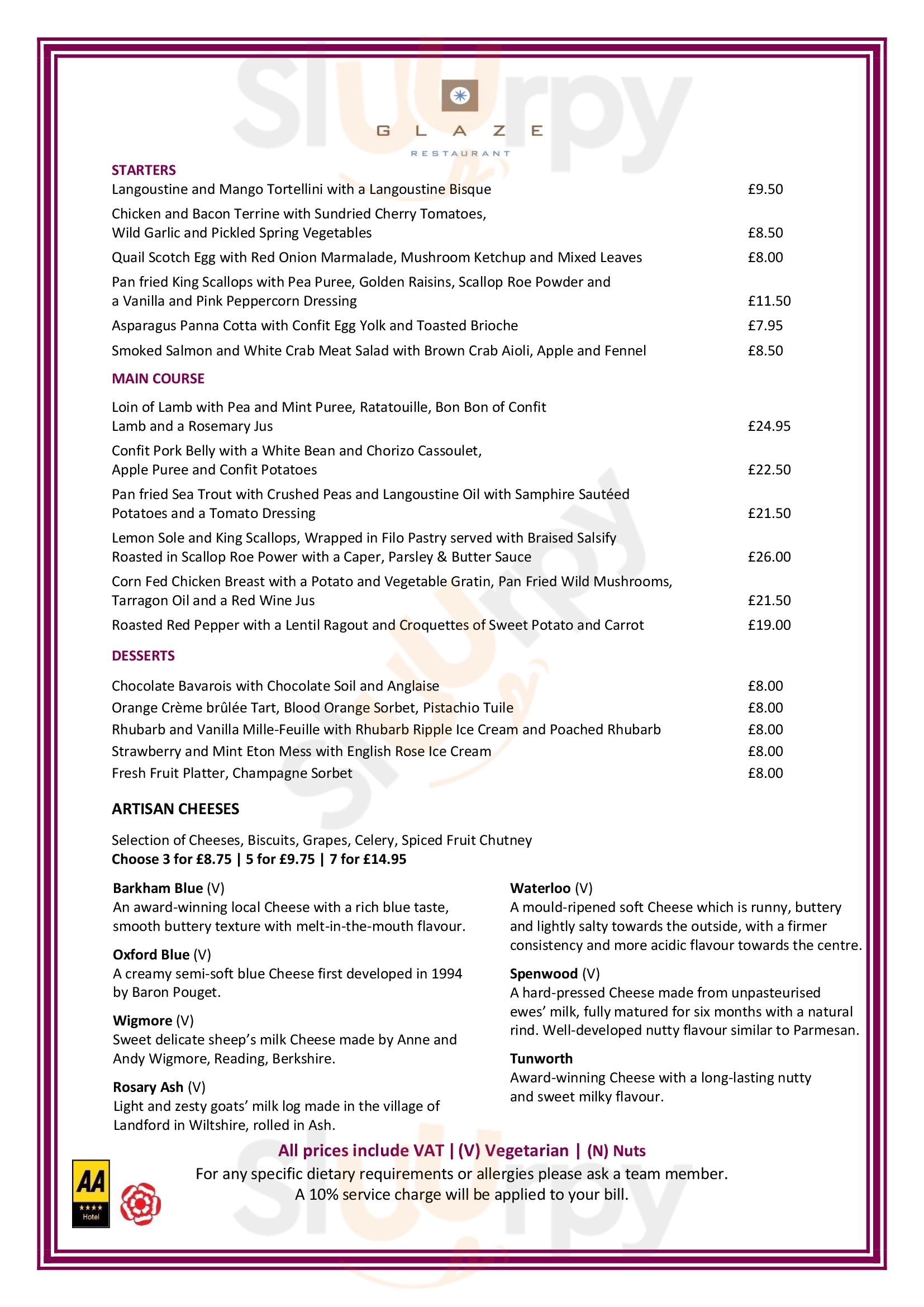 Glaze Restaurant Marlow Menu - 1