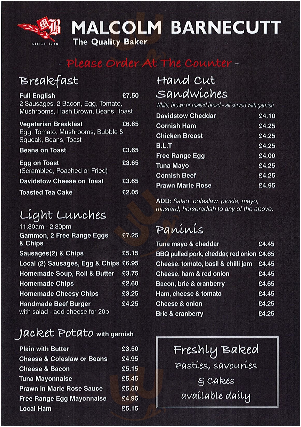 Barny's Bodmin Menu - 1