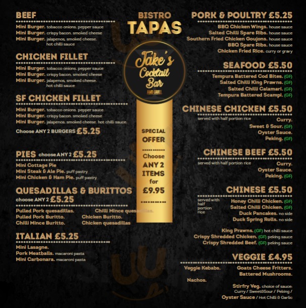 Jakes Cocktail Bar And Grill Antrim Menu - 1