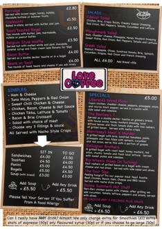 Love Coffee menu