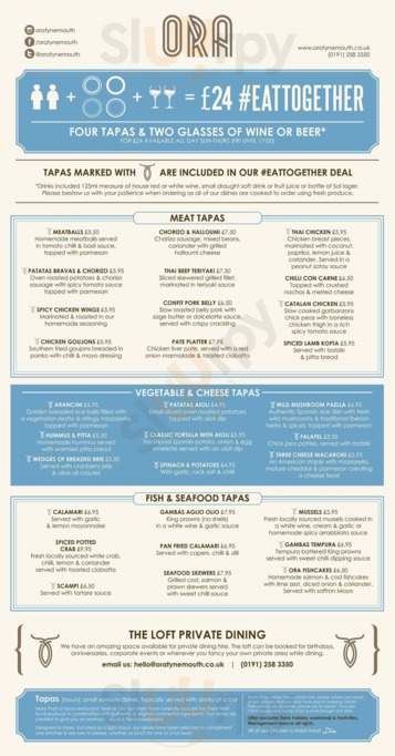 Ora Tynemouth menu