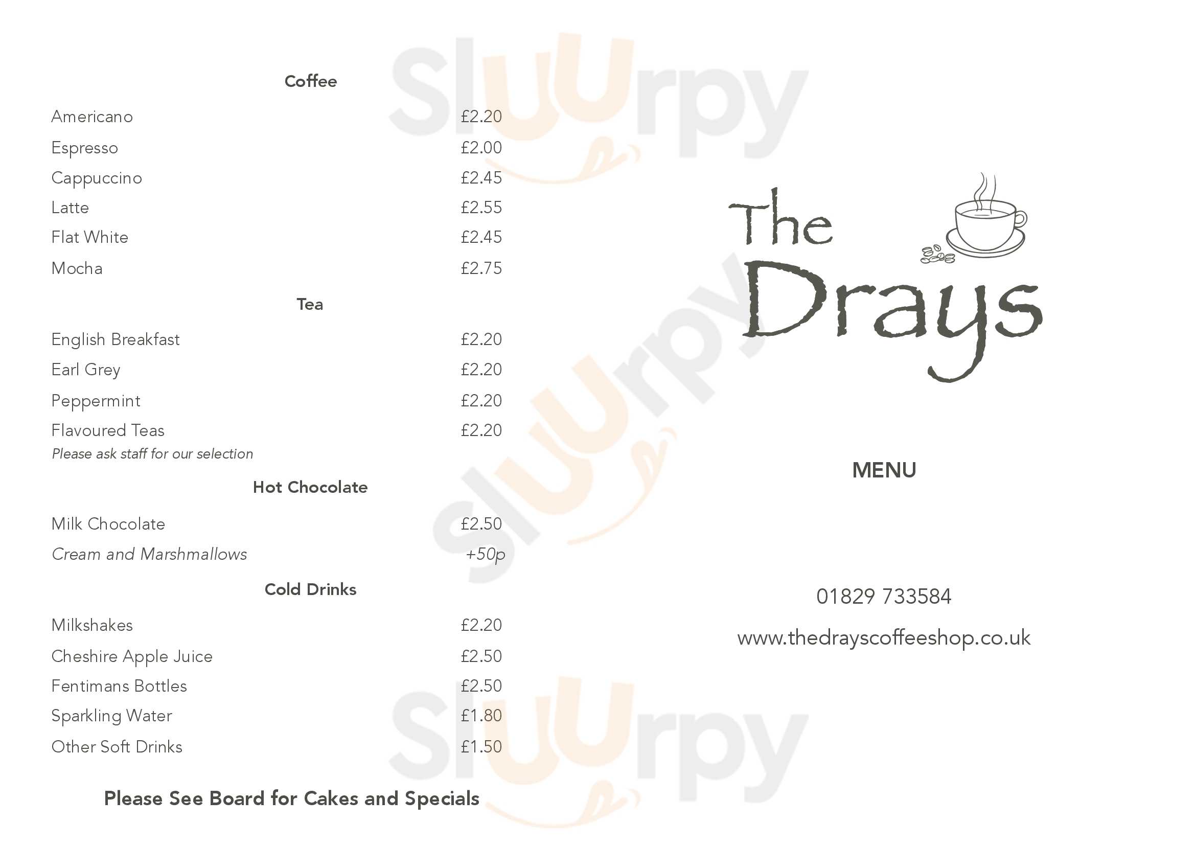 The Drays Coffee Shop Tarporley Menu - 1