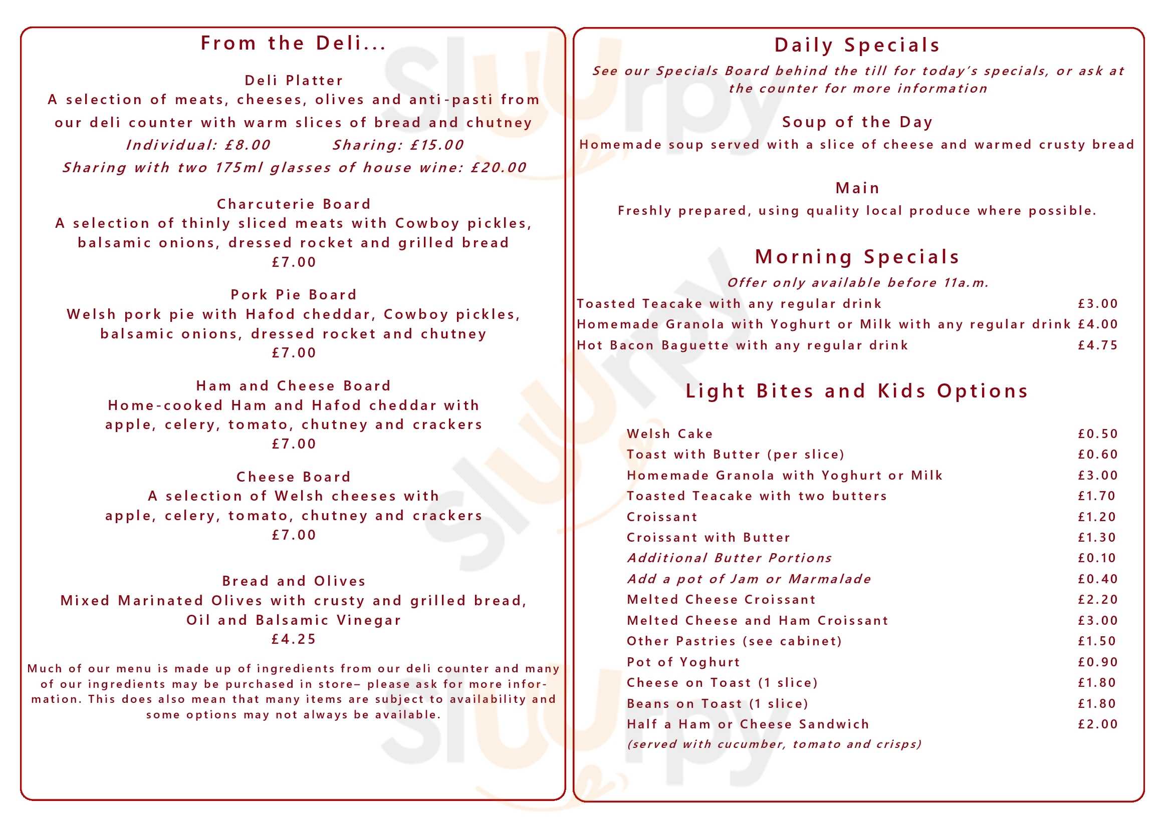 Town Hall Cafe Deli Lampeter Menu - 1