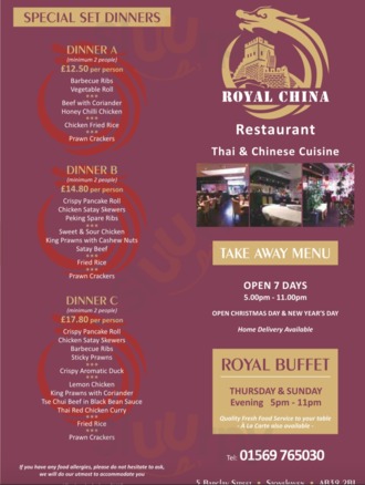 Royal China Chinese Restaurant menu