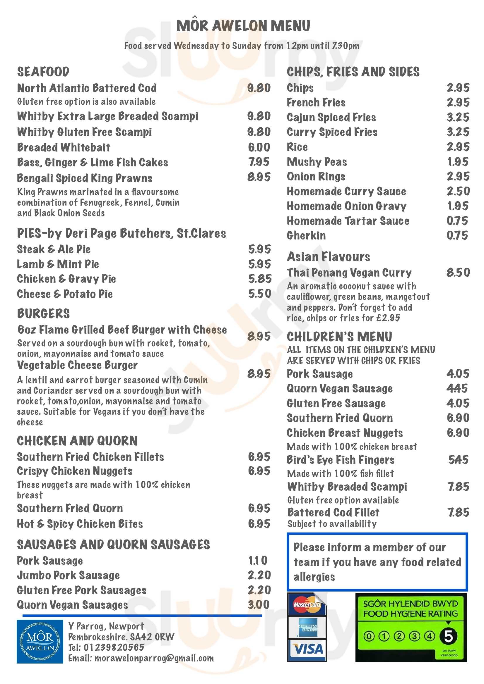 Morawelon Waterfront Cafe Bar & Takeaway Restaurant Newport -Trefdraeth Menu - 1