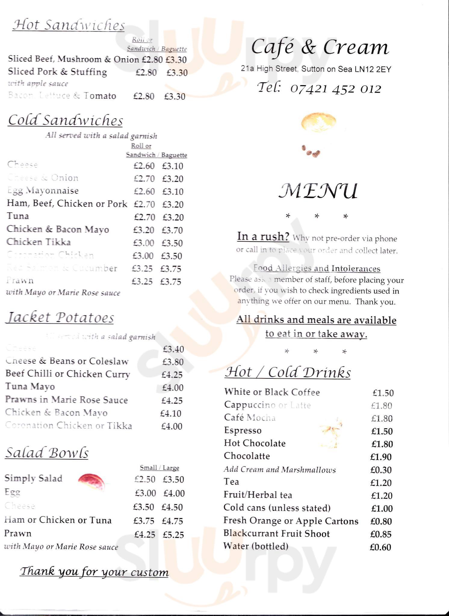 Cafe & Cream Sutton-on-Sea Menu - 1