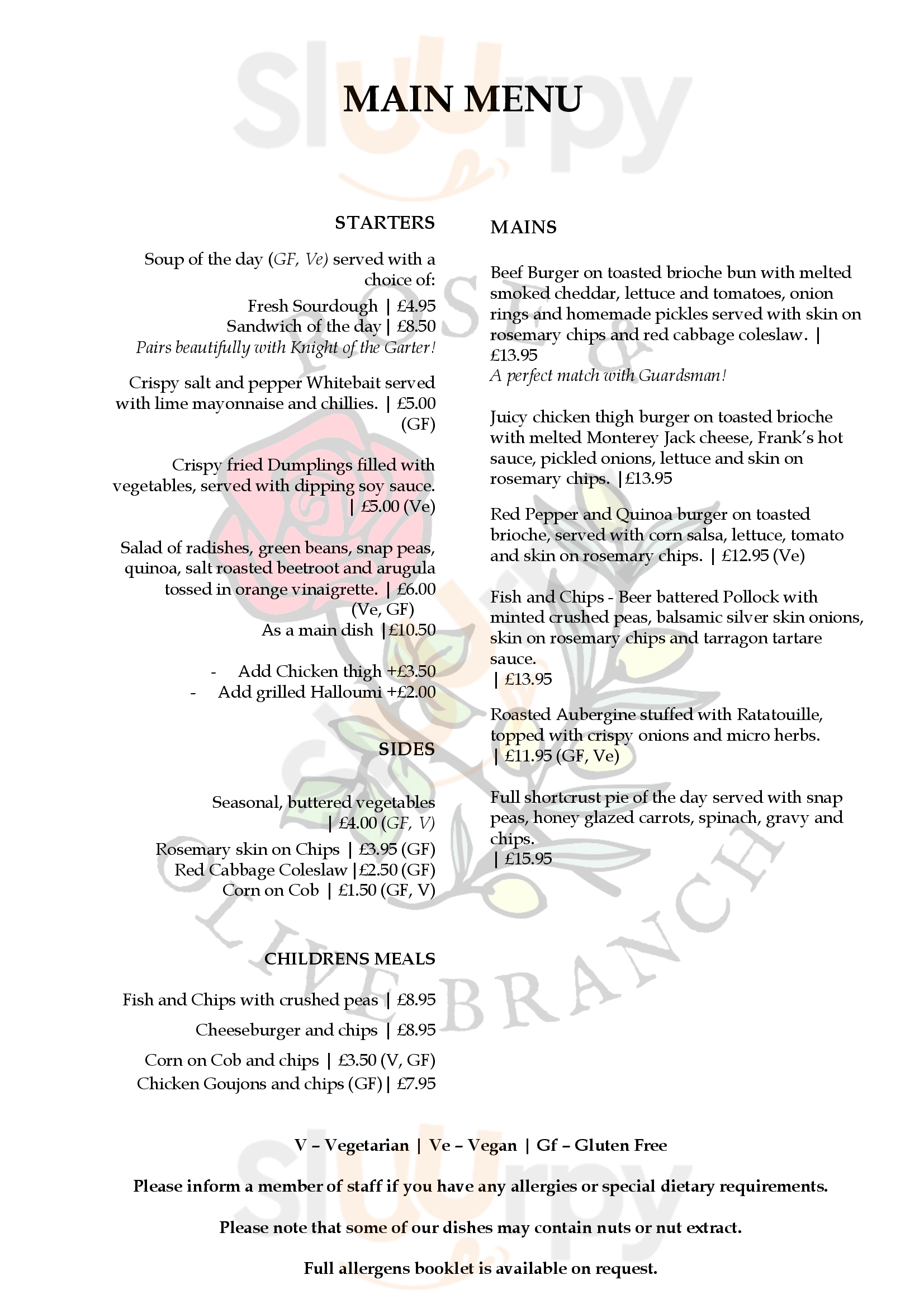 The Rose And Olive Branch Virginia Water Menu - 1