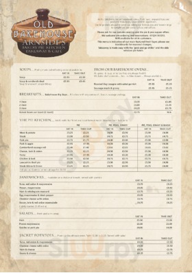 Arnside's Old Bakehouse menu