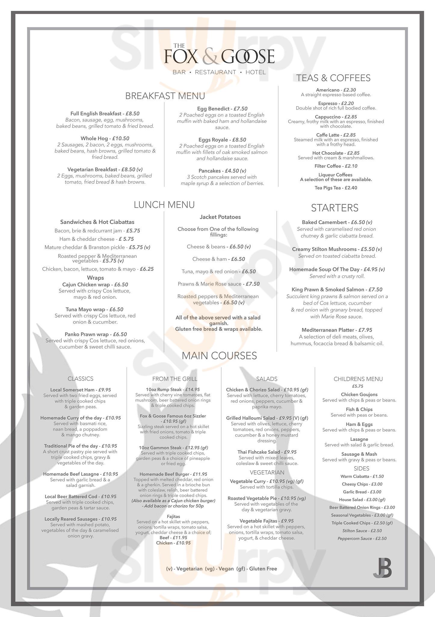 Fox And Goose Inn Restaurant & Bar Brent Knoll Menu - 1