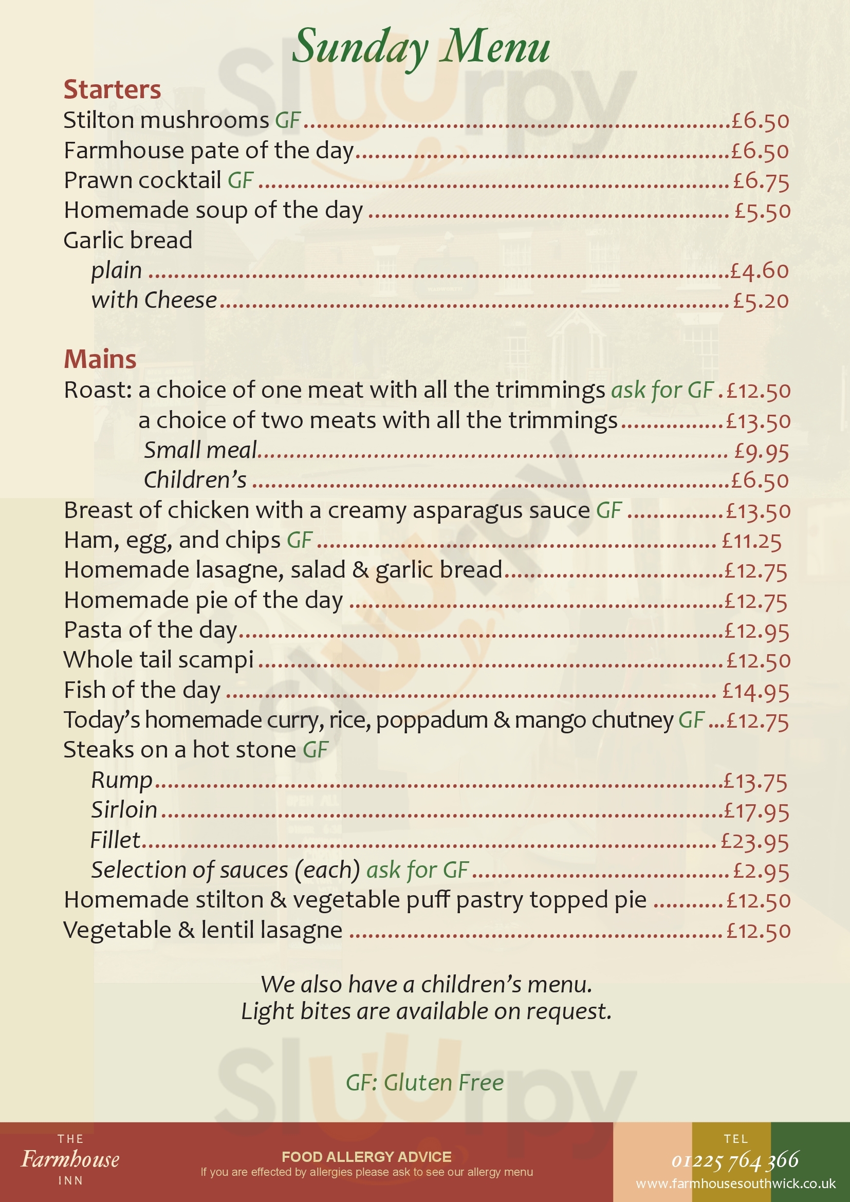 Farmhouse Inn Southwick Menu - 1