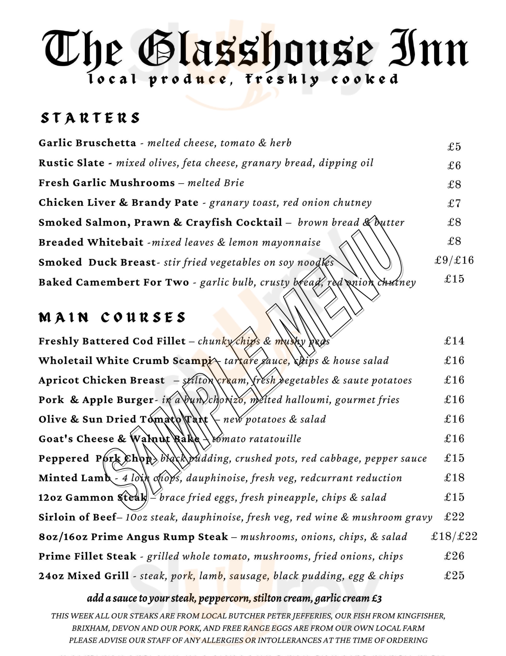 Glasshouse Inn Pub & Restaurant Longhope Menu - 1